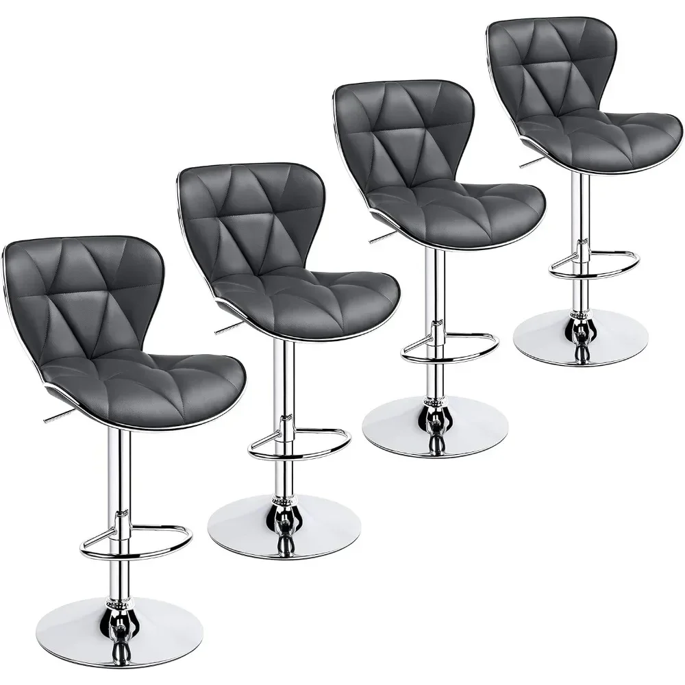 Island Chairs Bar Stools Set of 4 Fashionable Bar Adjustable PU Leather Swivel Stools Chair w/ Shell Back BarStools for Kitchen