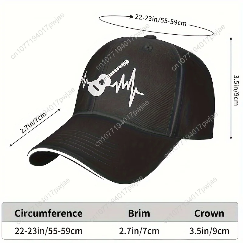 Coole klassieke truckerhoed - gitaarhartslagprint, baseballpet met gebogen rand voor muziekliefhebbers, casual vrijetijds- en buitensporten
