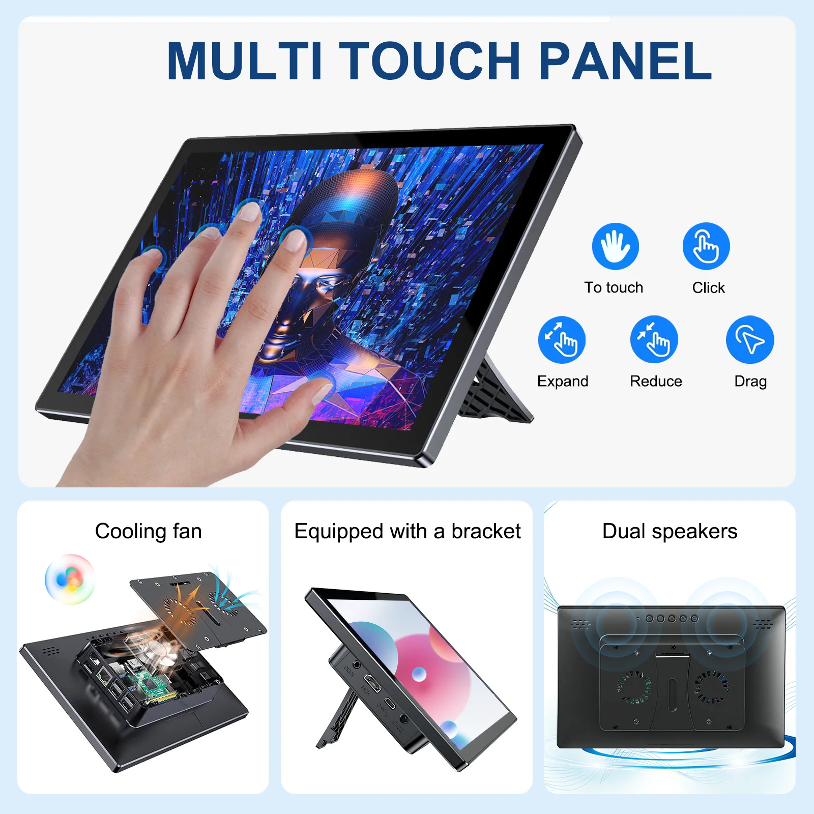 HOWENS Monitor layar sentuh Raspberry Pi, USB-C layar sentuh 10.1 inci IPS 1920x1200 untuk PI, Kompatibel, Banana Win Pi 5 4