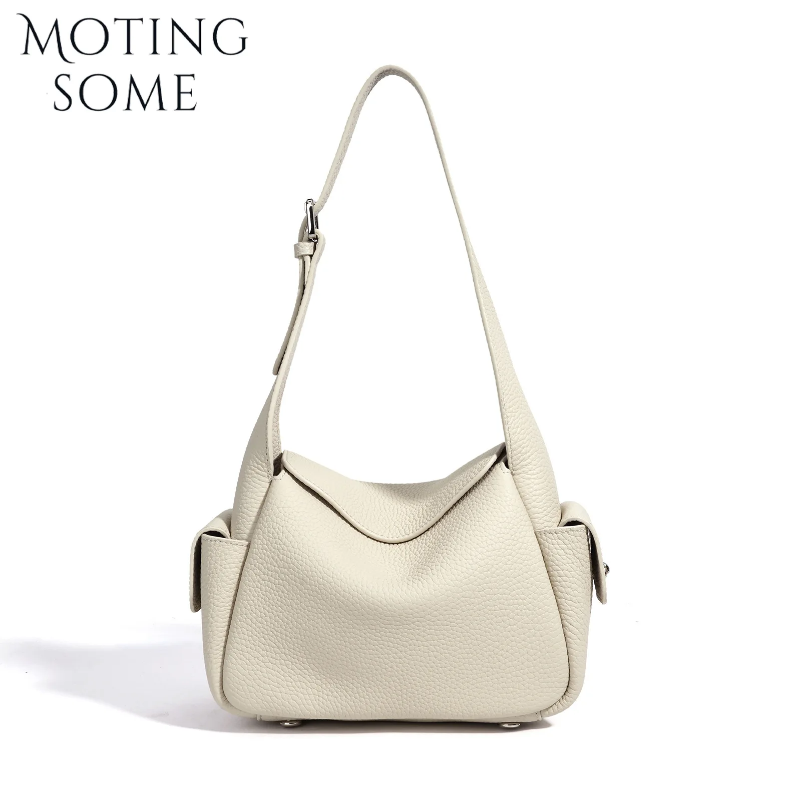 

MOTINGSOME Fashionable Beige Bag Woman Pillow Bag Luxury Full Grain First Layer Cowhide Handbag Crossbody Flap Tote 2026 New In