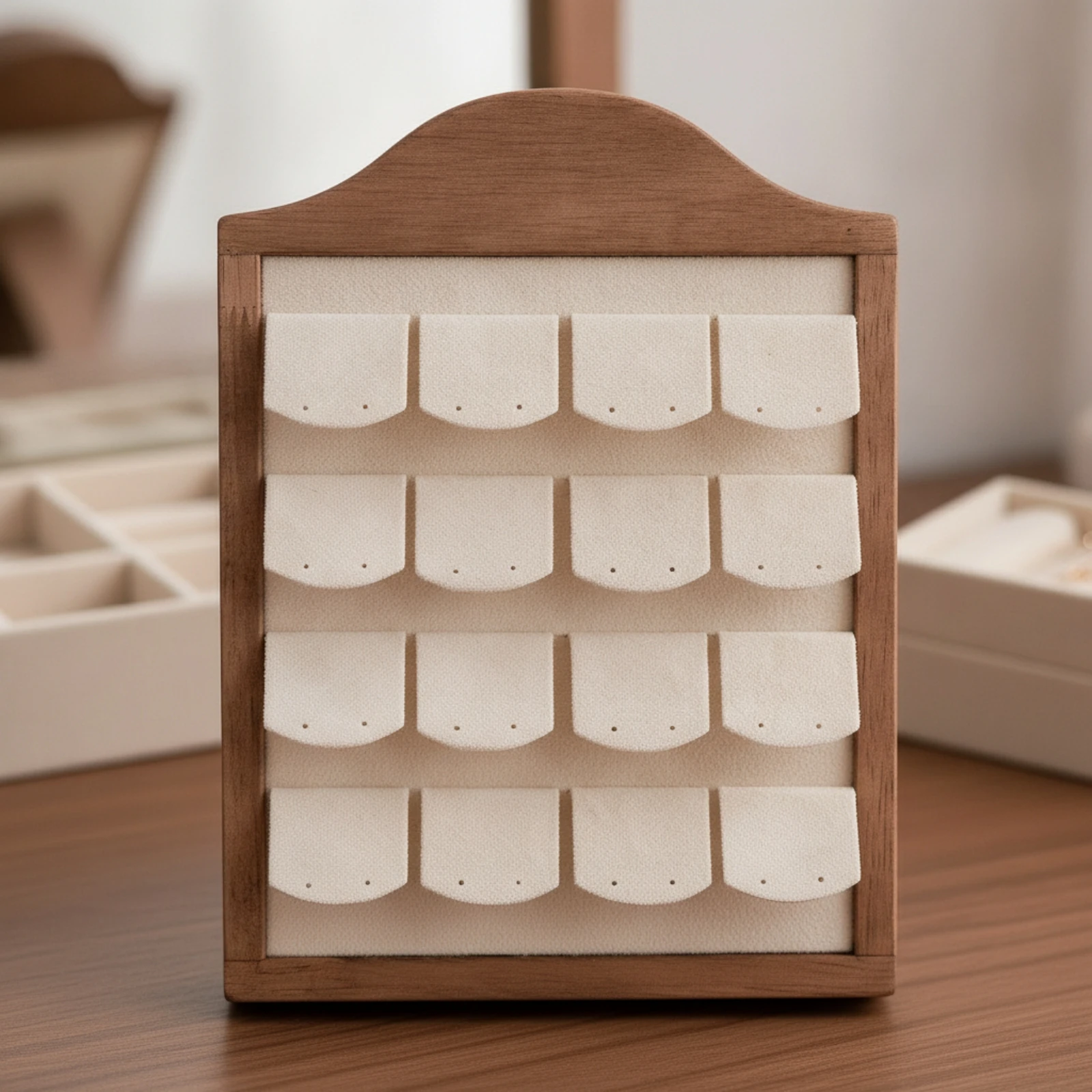 Earring Display Stand Sturdy Wooden Earring Organizer Jewelry Display with Fabric Panel Portable Lightweight for Vanity