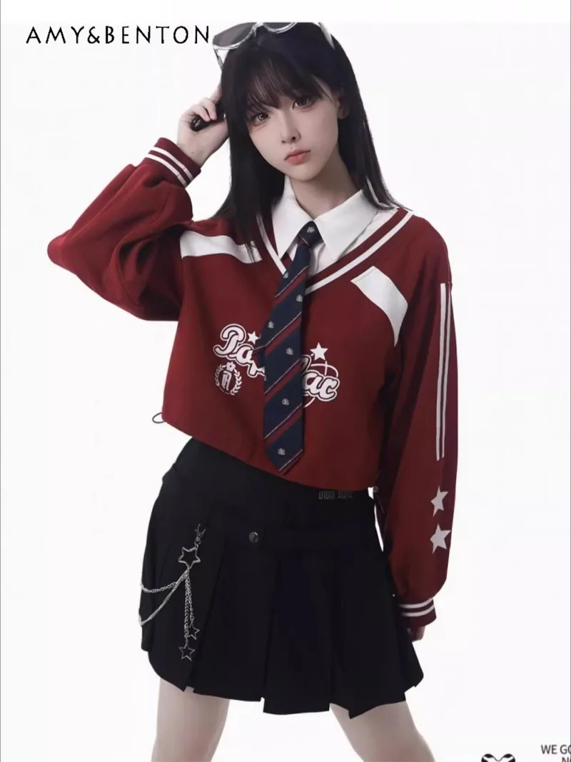 الأمريكية الساخنة فتاة Preppy نمط البلوز بدلة رياضية وهمية قطعتين البلوز منقوشة بناطيل كاجوال Harajuku نمط شيك البدلة