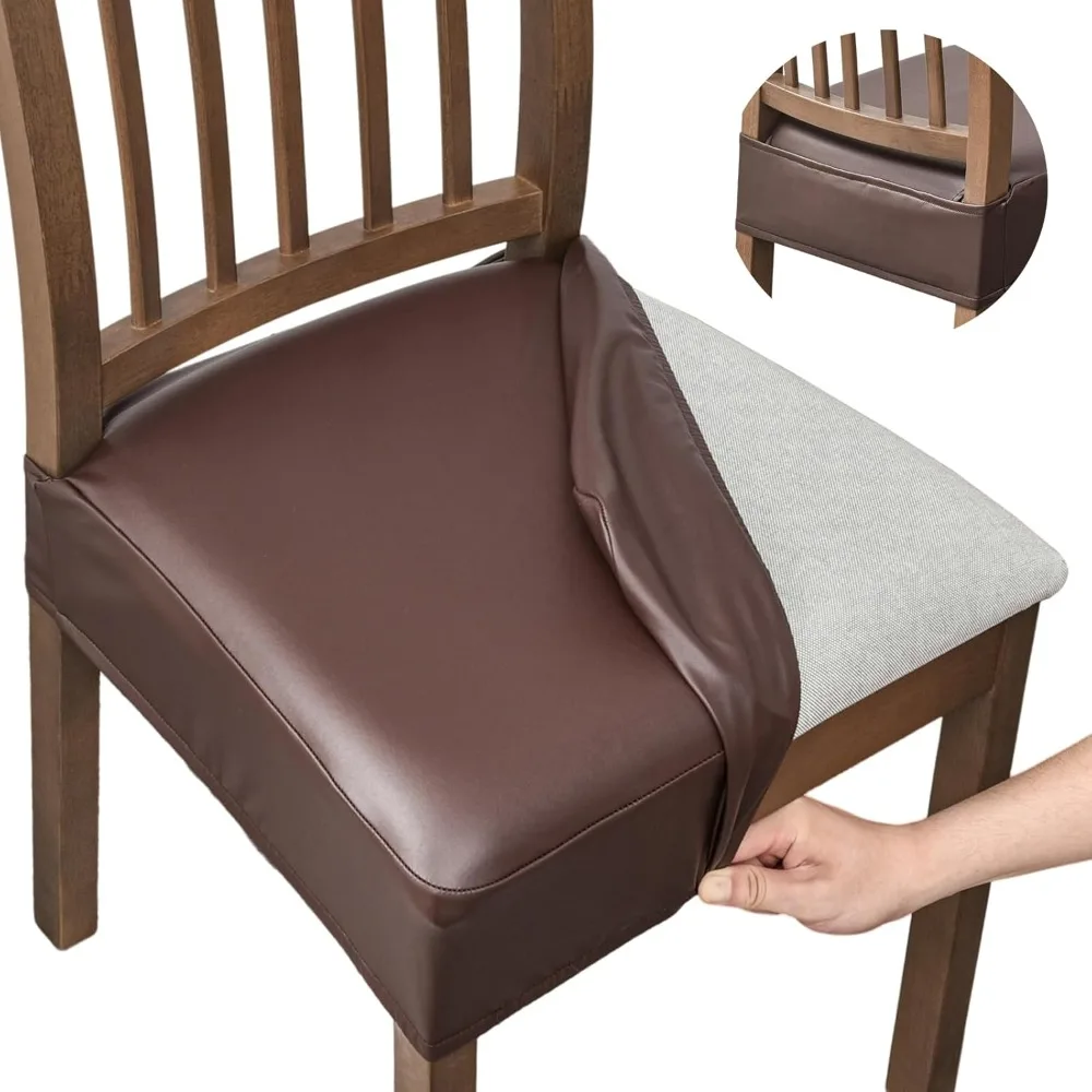 

Waterproof PU Leather Seat Covers Set of 6 for Dining Chairs - Removable Slipcovers for Dining Room Chairs