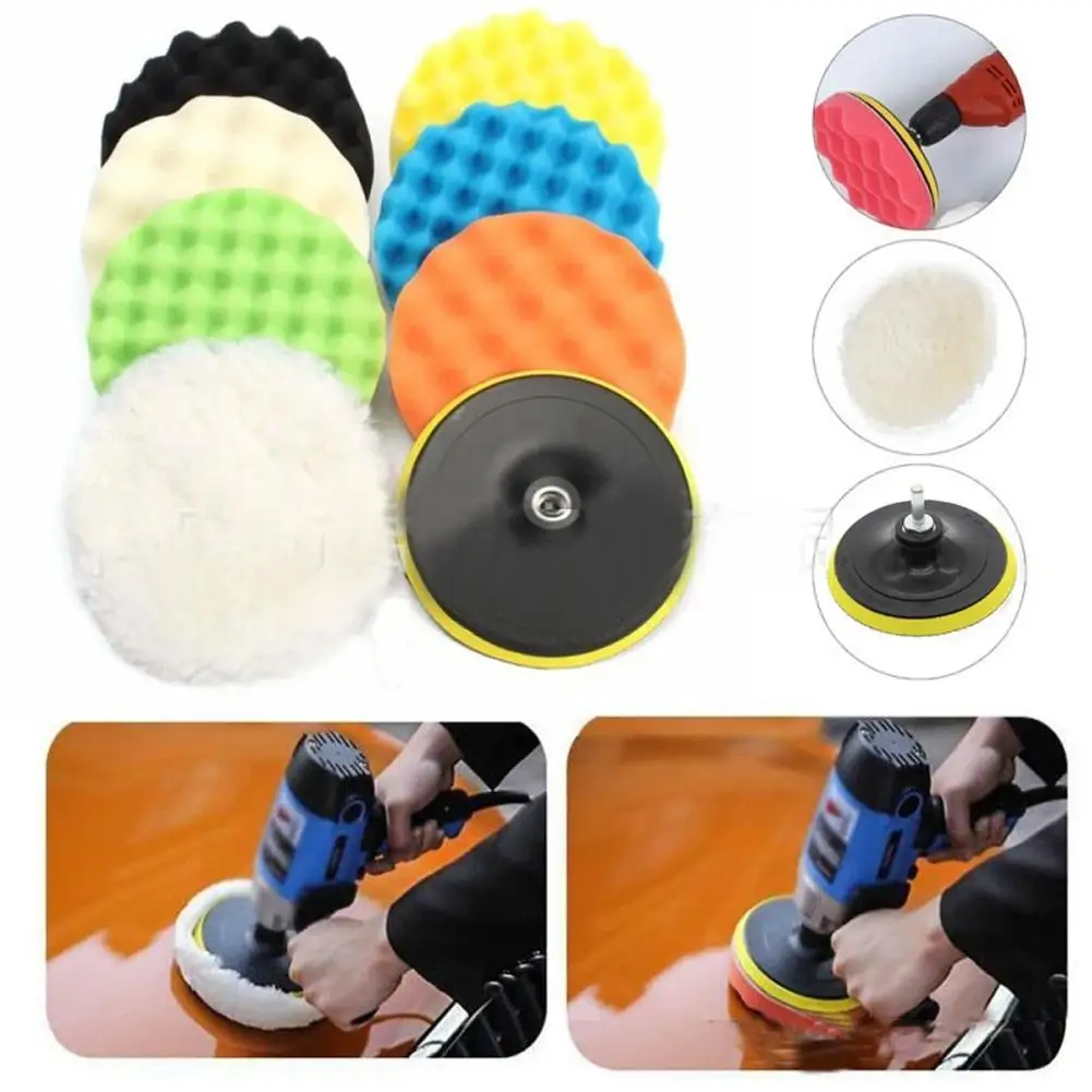 

5inch 9pcs Car Sponge Polishing Disc Wheel Polishing Disc Car Paint Care Tools Waxing Pad Adapter Polisher Beauty Drill Kit O2H4