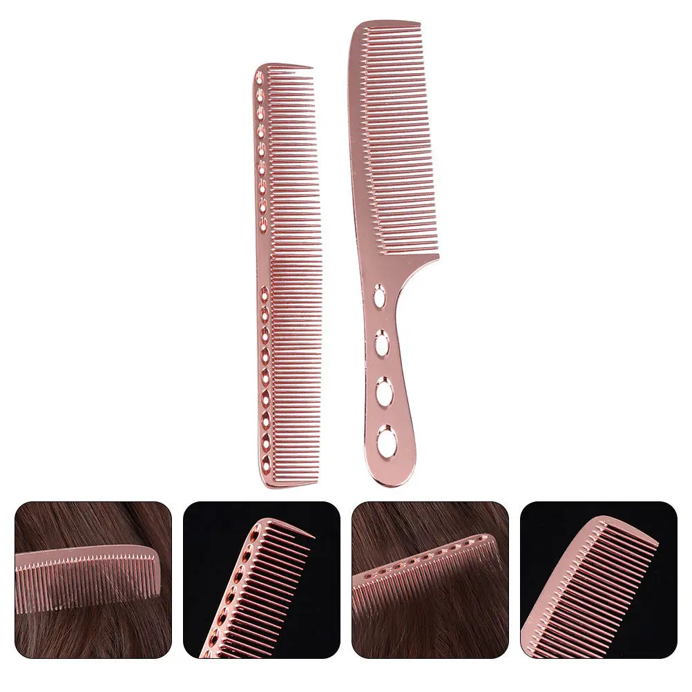 

2pcs Barber Comb Steel Hair Combs Anti Static Scalp Massage Tool For Hairdressing Salon Styling Portable Hair Care Comb