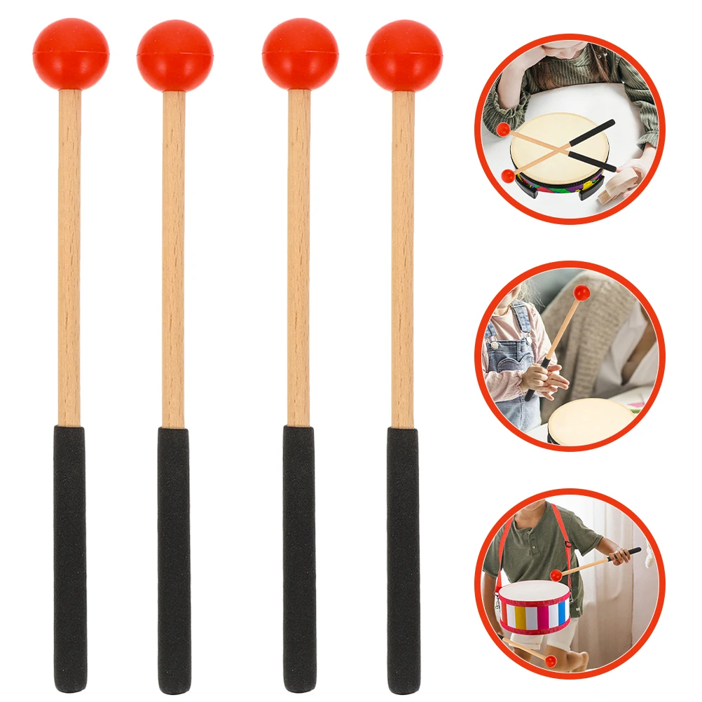 

2 Pairs Xylophone Hammer Drum Mallets with Wood Handle Percussion Sticks Drumstick Bell Rubber