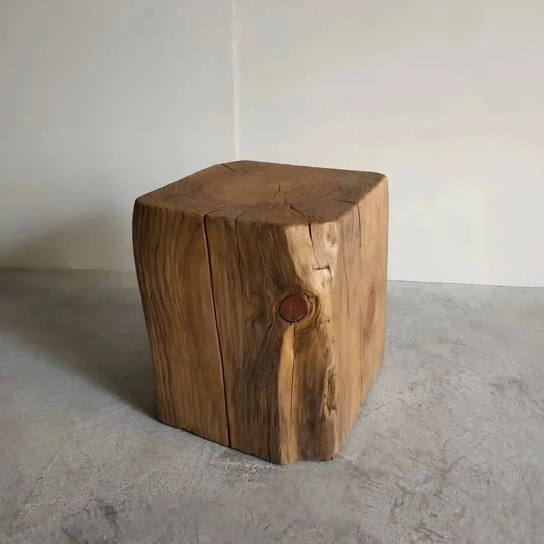 Vintage Home Decor Wood Side Table Combination Light Luxury Hotel Villa Stump Vase Display Stand Terrace Casual Coffee Table