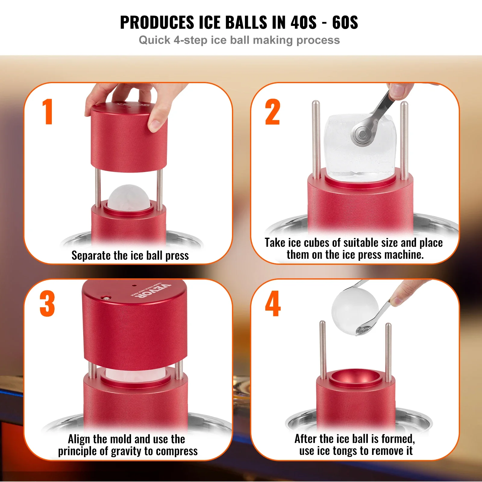 VEVOR Ice Ball Press  2.4" Ice Ball Maker, Aircraft Al Alloy  Ball Press Kit for 60mm Ice Sphere