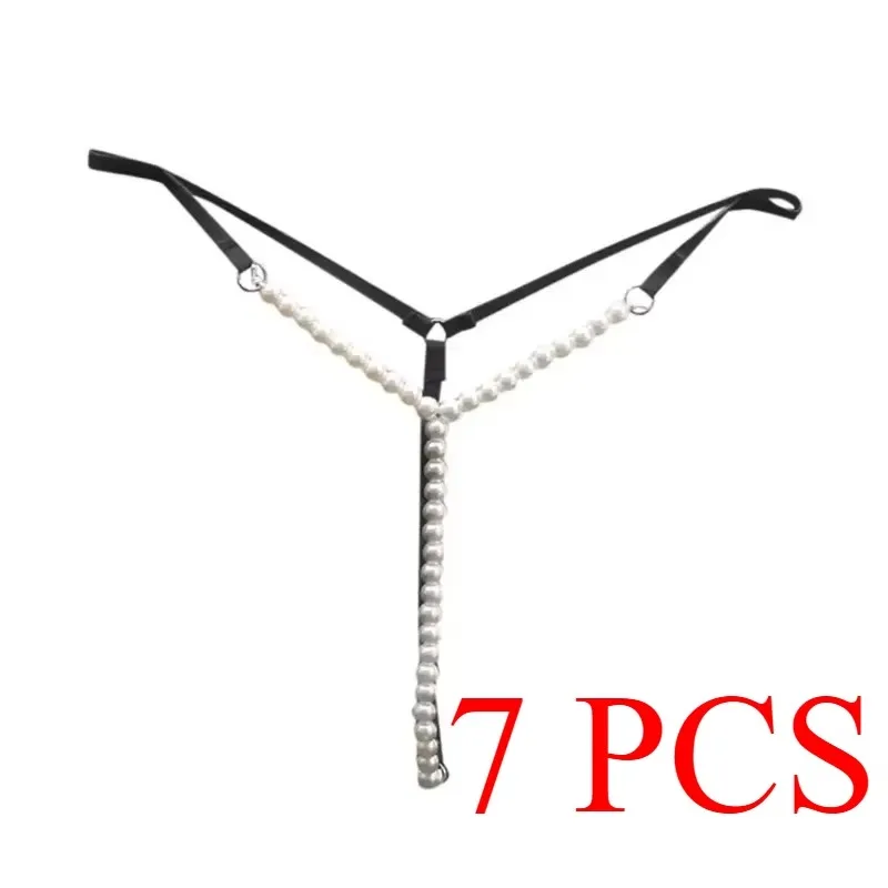 

7PC Sexy Pearl Beaded Underwear Women Low Waist T Shaped Crotchless G-String Plus Size Sexy Erotic Lingerie Hot Women Underpants