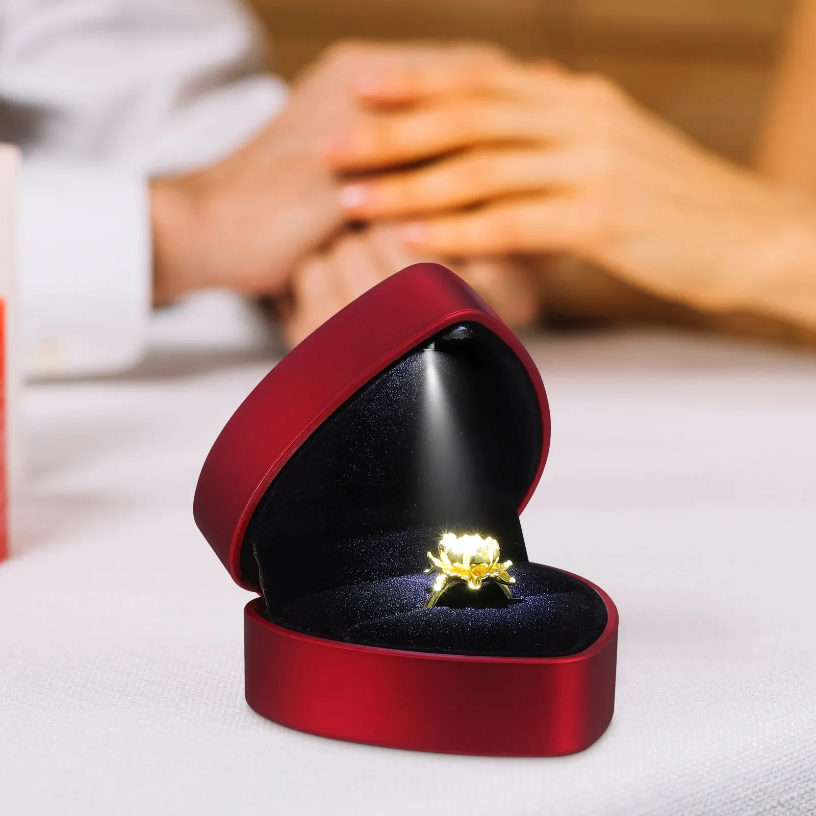 

LED Lighted Heart Shape Ring Box with Soft Interior Red for Wedding Proposal Valentine's Day Gift Storage Ring Box