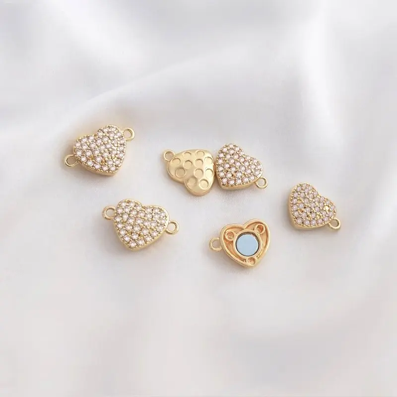 1PCS 14k Gold Plated Heart Shaped Magnet Pendant Connecting Charms for Jewelry Making DIY Supplies Handmade Brass Accessories