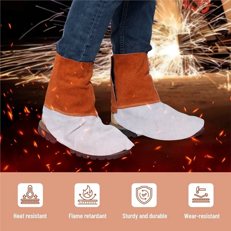 Leather Welding Spats Boot Covers Heat And Abrasion Resistance Welding Gaiters Spark Protection For Welder' S Feet