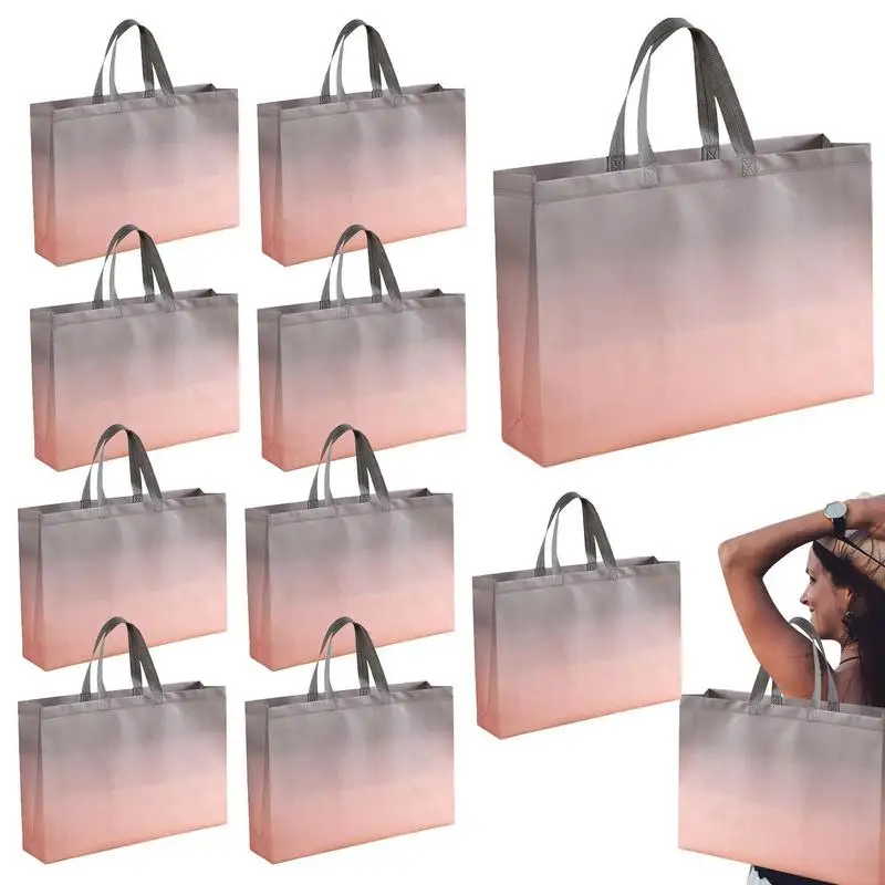 Reusable Shopping Bags Non-Woven Gradual Color Change Foldable Grocery Bag 10 Pcs Portable Handbag for Organizing Shopping