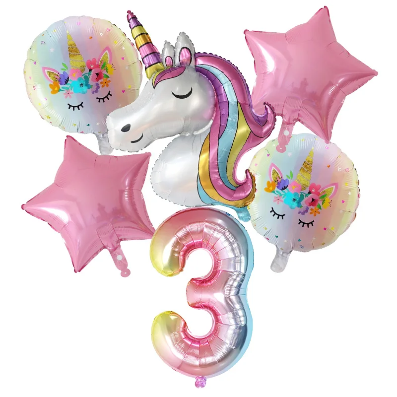 1set Rainbow Unicorn Ballon 30 Inch Number Foil Helium Balloons 1st Kids Toy Theme Birthday Party Decorations Baby Shower Globos