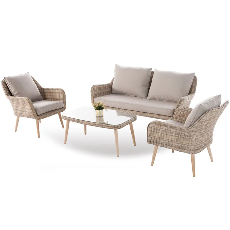 

Outdoor Backyard Furniture PE Rattan Chairs With Cushion and Patio Table Luxury Garden Set