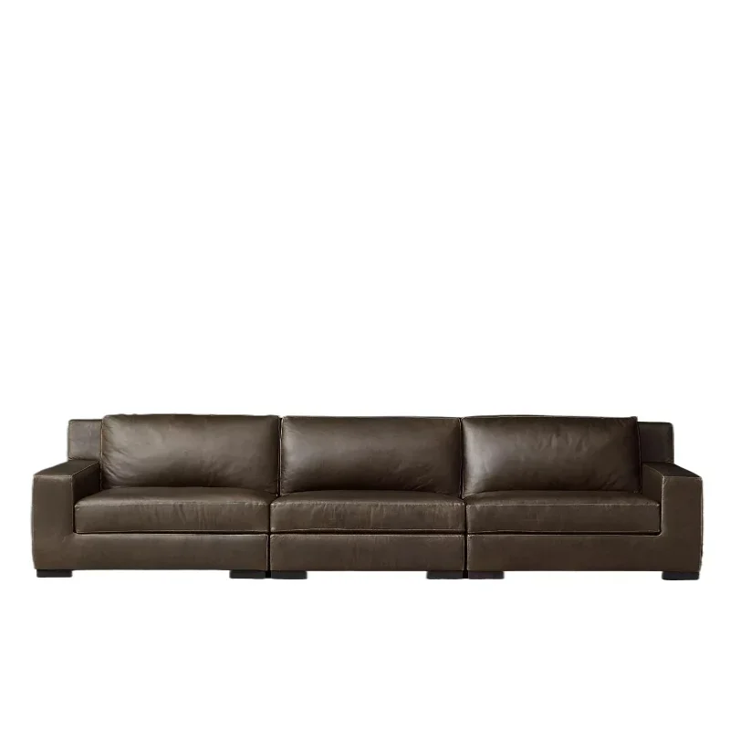 

American leather sofa first layer cowhide modern simple Nordic Italian straight row living room leather art