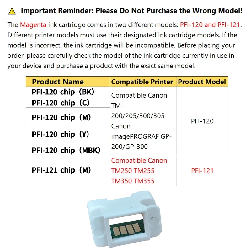 PFI-120 120 PFI-121 Ink Cartridge chip Compatible for Canon TM-200 TM205 TM300 TM305 TM250 TM255 TM350 TM355 GP-200 300 Printer