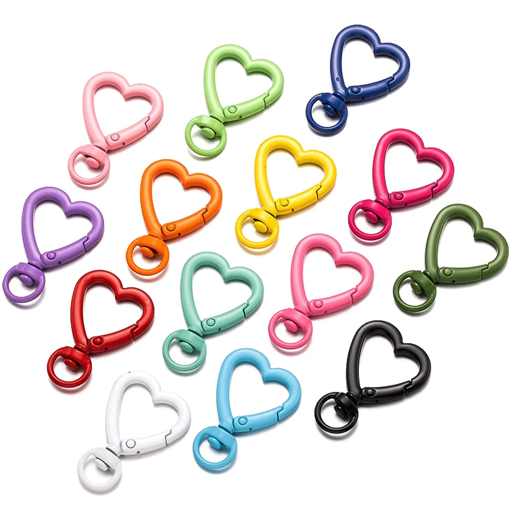 5pcs/lot Heart Colorful Lobster Clasp Alloy Keychain Keyring Hooks For Handmade DIY Key Holder Making Material Accessories