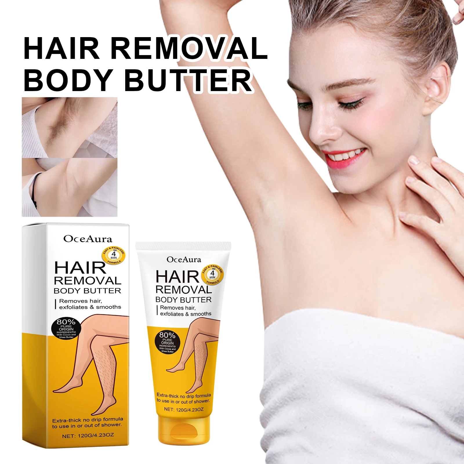 OceAura Hair Removal Cream Gentle Hair Removal without Irritation for Armpit, Leg, and Hand Hair, Deep Skin Cleansing Hair Removal Cream