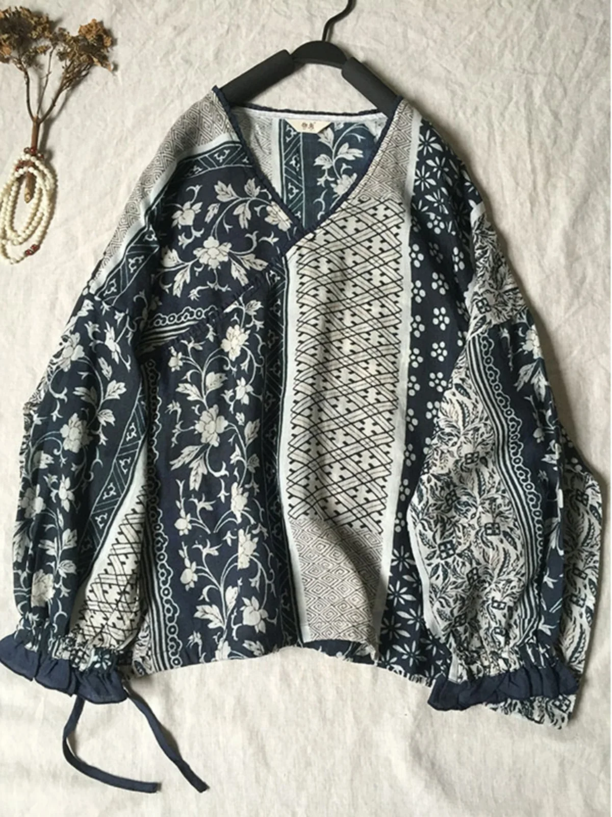 

Свободный крой V-Ne Long Sve Хлопок и лен с принтом irt Женская весна-лето Sle Ретро-дизайн Sense Этнический ветер с боковой пуговицей...