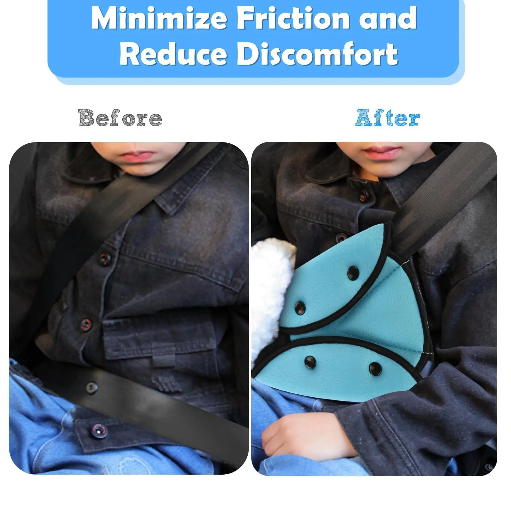 Car Seat Belt Adjuster, Soft Triangle Fixed Cover to Prevent Neck & Chest Strain, Easy Snap-On Safety Accessory - view 4