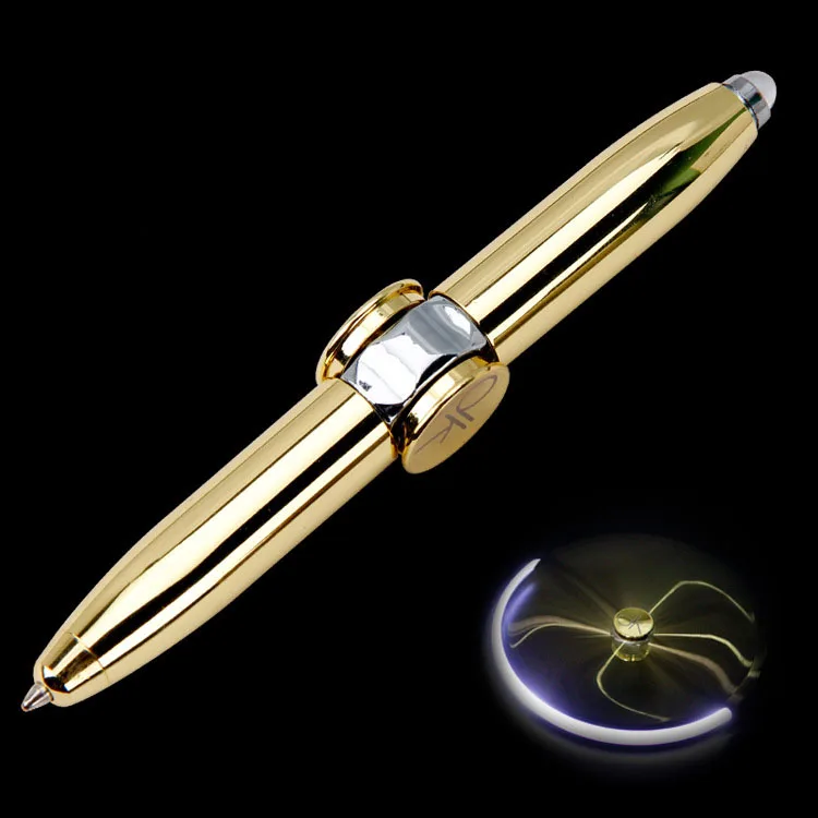 Multifunctional Decompression Spinning Gyro Fidgets LED Light Ballpoint Pens Stress Relief Spinner Fingers Metal Finger Gyro Pen