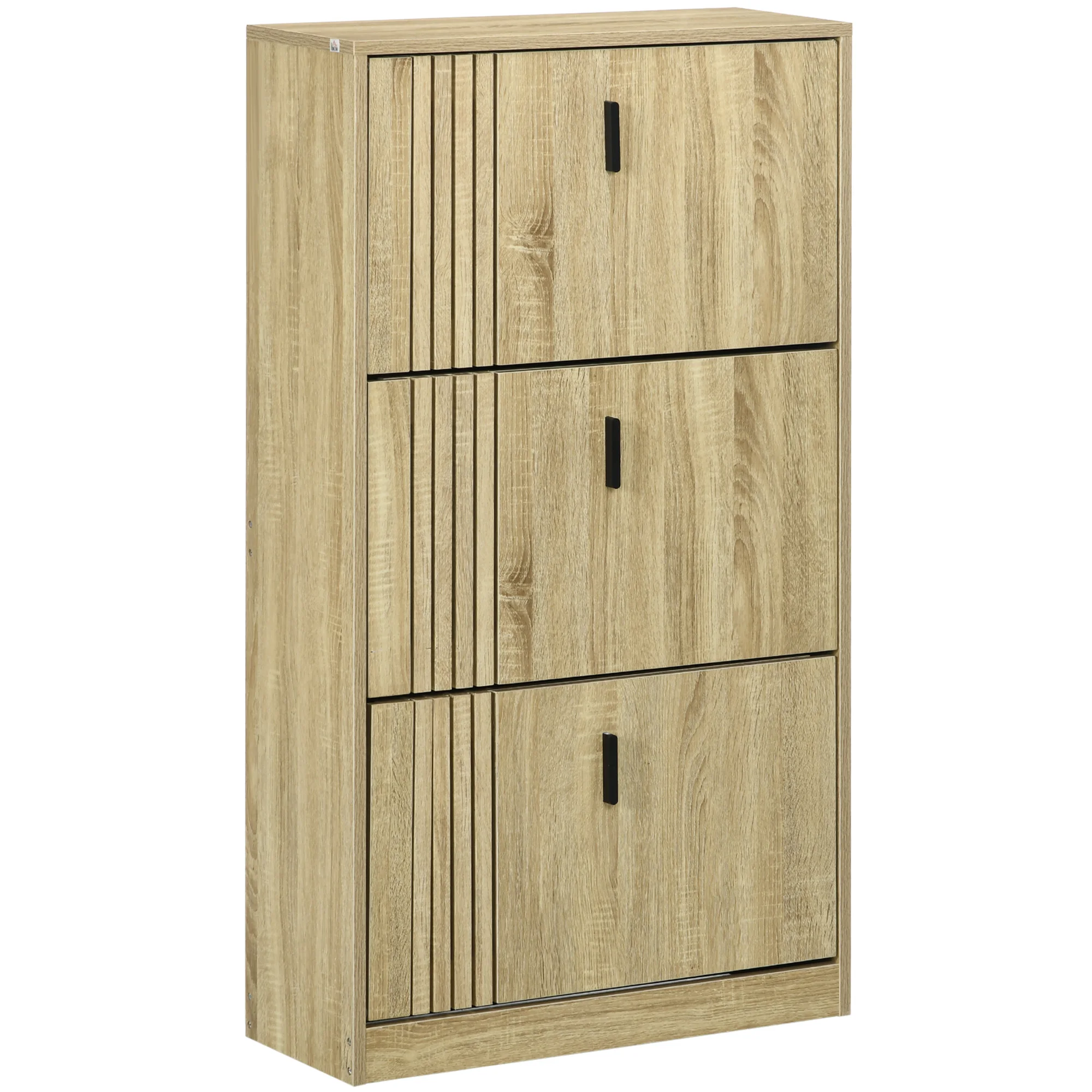 Schuhschrank mit 3 Klappflügeln für 18 Paar Schuhe, große Kapazität, für Eingangsbereich, Flur, Wohnzimmer, 63 x 24 x 117 cm, Eiche