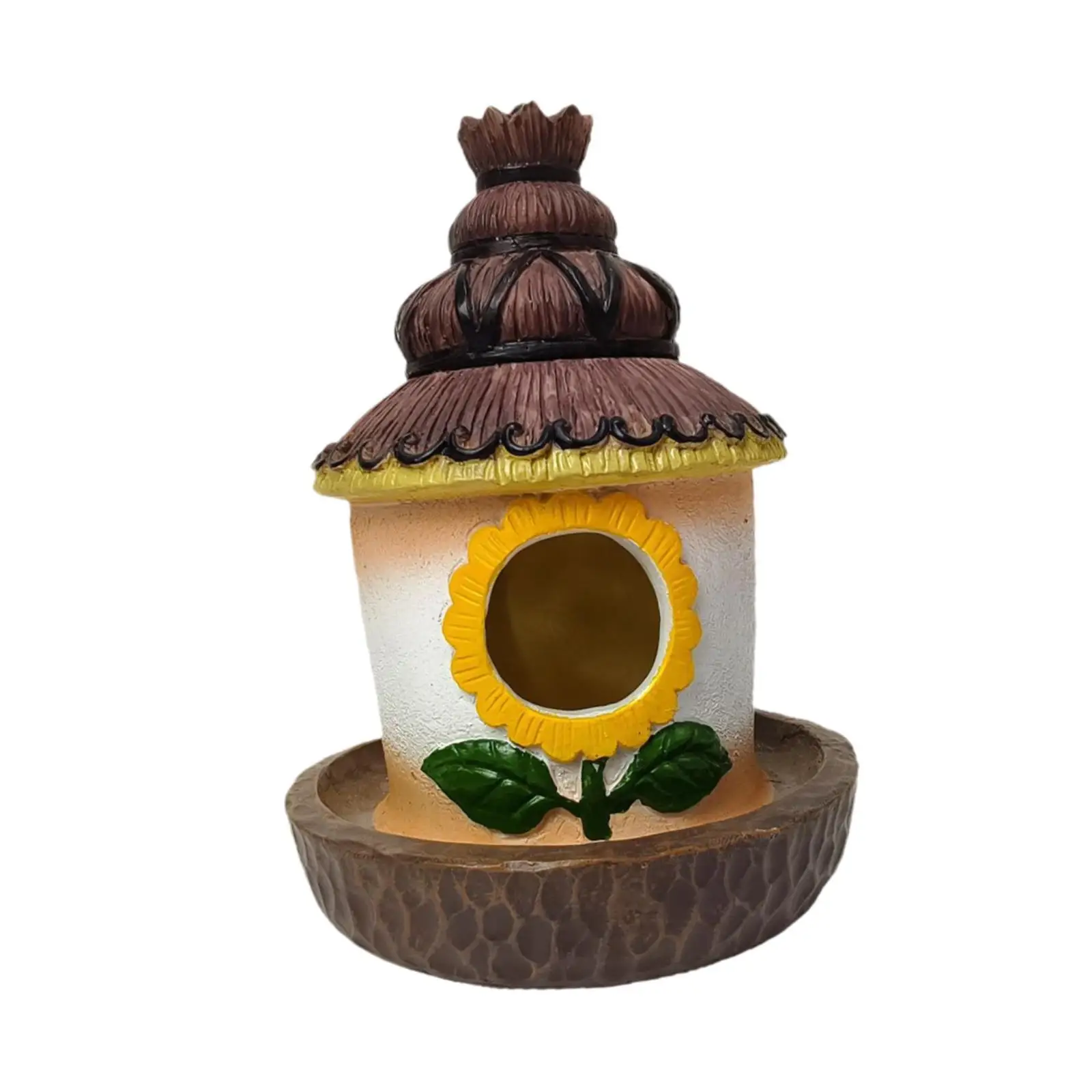 Bird House with Feeder Resin Decor Roosting Nesting Hummingbird Nest for Bluebirds Yard Wrens Parrot Cardinals