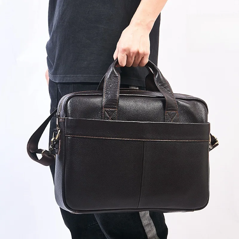 Top Layer Genuine Leather Tote Handbag Large Capacity Men's Briefcase Vintage Office Business Shoulder 16 inch Laptop Luxury Bag