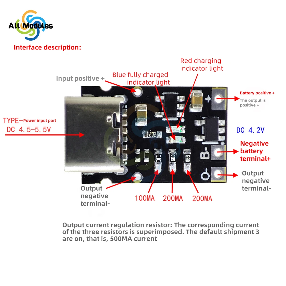 Charging Module Battery Charging Board with Battery Protection BMS 5V Type-C Lithium Battery Charge Module