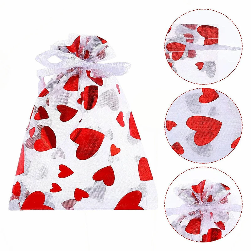 Heart Shaped Printed Hard Gauze Bag Jewelry Packaging Gift Bag Drawstring Hard Gauze Candy Bag Wedding Souvenir