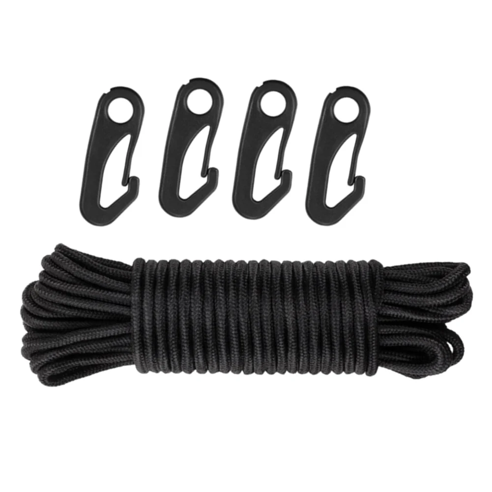 Parts Flag Rope 38 Feet Accessories Black Fittings With 4x Clips Flag Pole Rope Nylon Pull Replacement Snap Hooks