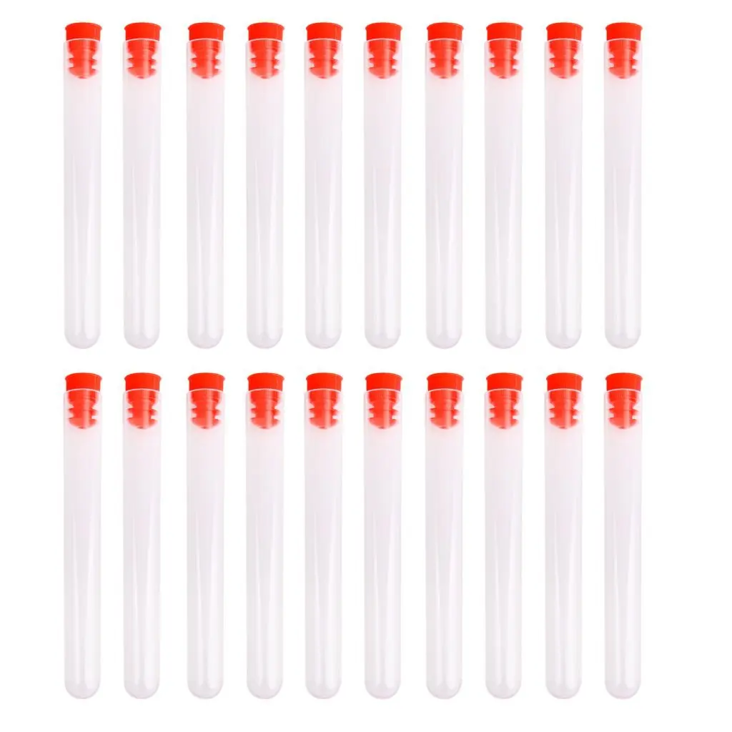 20pcs 60*12Mm Red Plastic Test Tubes Non-Graduated Screw Cap Round Bottom Leakproof For Lab Centrifuge Chemical Resistant