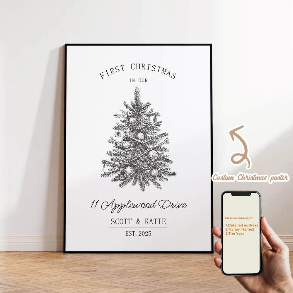 

1pcs Personalized Custom Name Cartoon Christmas Tree Wall Art Print Picture For Christmas Living Room Kids Home Decor Gift