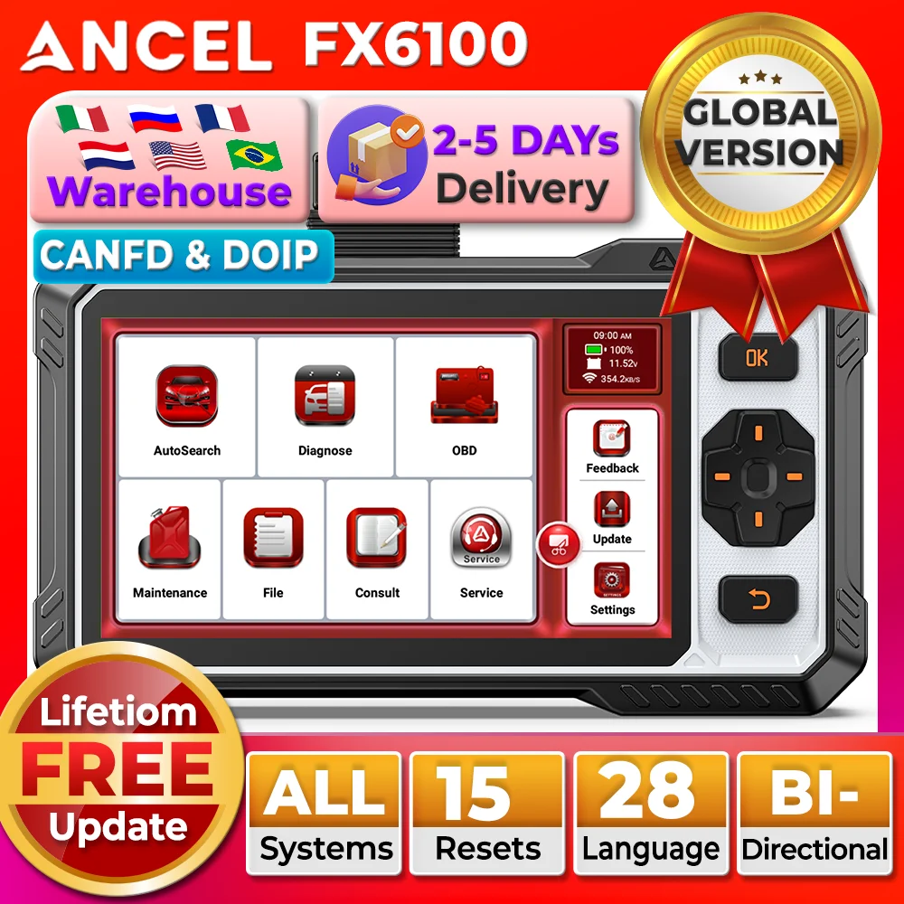 

ANCEL FX6100 Automotive Scanner All System Car Diagnostic Tools with 15+ Reset Bidirectional Scanner CAN FD AutoVIN OBD2 Scanner