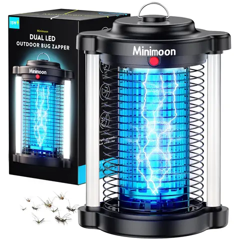 Minimoon Bug Zapper Exterminador de mosquitos para exteriores con luz LED dual 4200V Fly Zapper 15W trampas eléctricas para moscas trampa para insectos IPX4 para exteriores