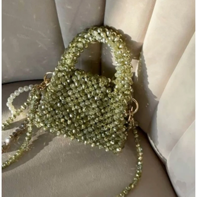 

Crystal Handmade Bead Women's Small Square Bag Simple Casual Fashionable Shoulder Crossbody Bags Exquisite Compact Handbag