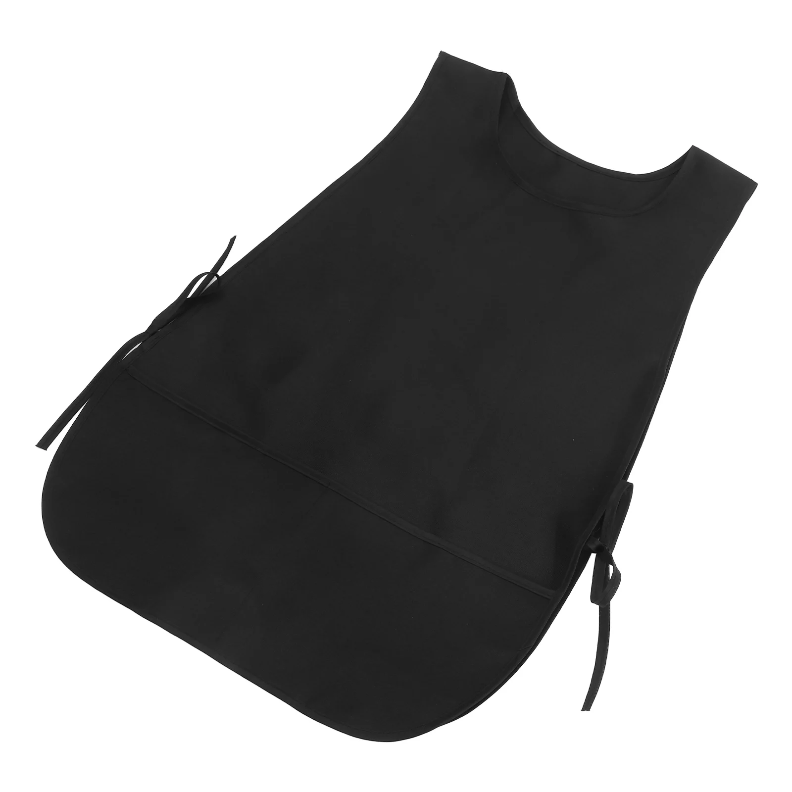 

Waterproof Apron Black Kitchen Use Adult Polyester Ties Pockets Easy Cleaning Machine Washable Quick Dry Stylish Solid Color