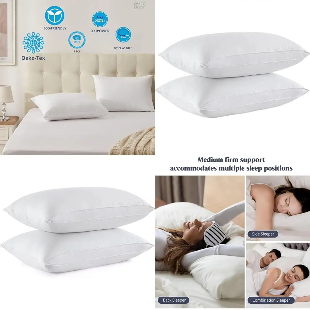 

Комплект из 2 подушек King Size с наполнителем из гусиного пуха и чехлом из 100% хлопка