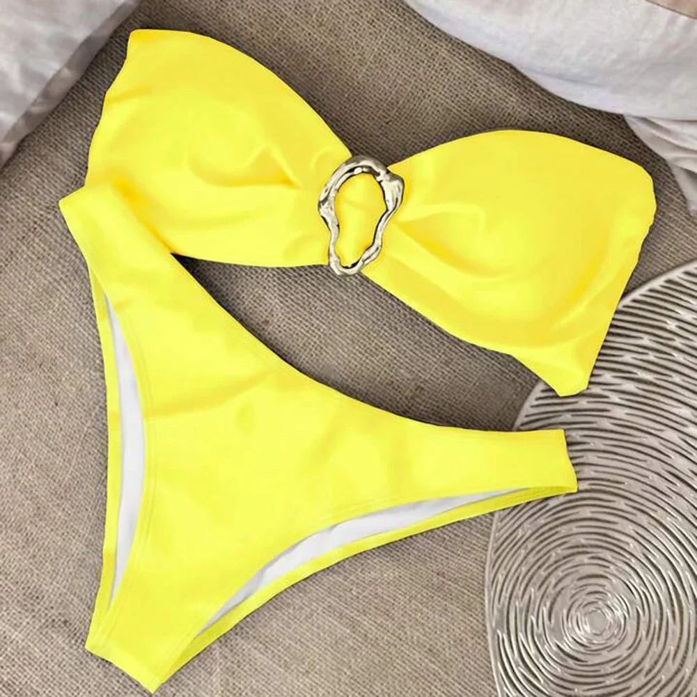 Women's Solid Color Fashionable Lingeries Sexy Hot Casual Metal Japanese Woman Panties Sexy BrasStrapless Bikini Split Swimsuit
