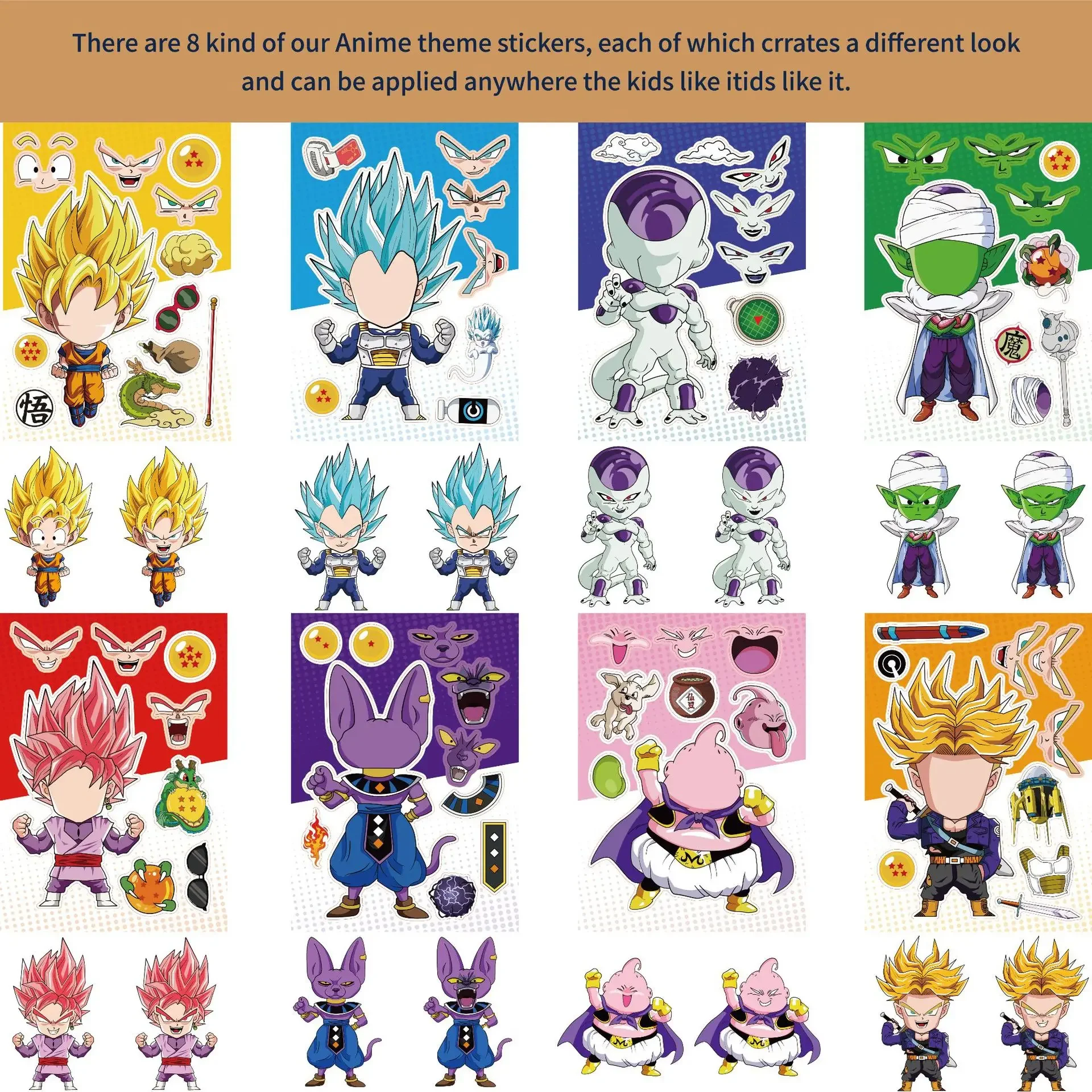 8/16pcs Dragon Ball Stickers Set Collage Make A Face DIY Puzzle Sticker Cartoon Figure Parent-child Interact Assemble Jigsaw Toy