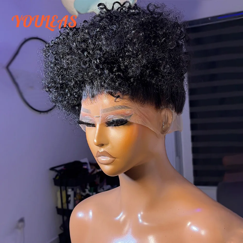 

Afro Kinky Curly Short Bob 13x4 Lace Frontal Transparent Lace Human Hair Wig For Woman Glueless 100% Human Hair