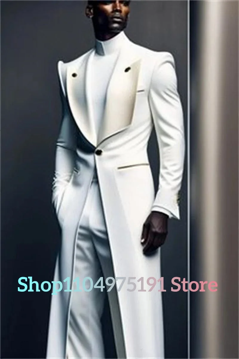 Fashion Men Suits Set 2 Piece Long Blazer+Straight Pant Trouser High Quality Celebrity Gowns Prom Gowns Special Occasion Gowns