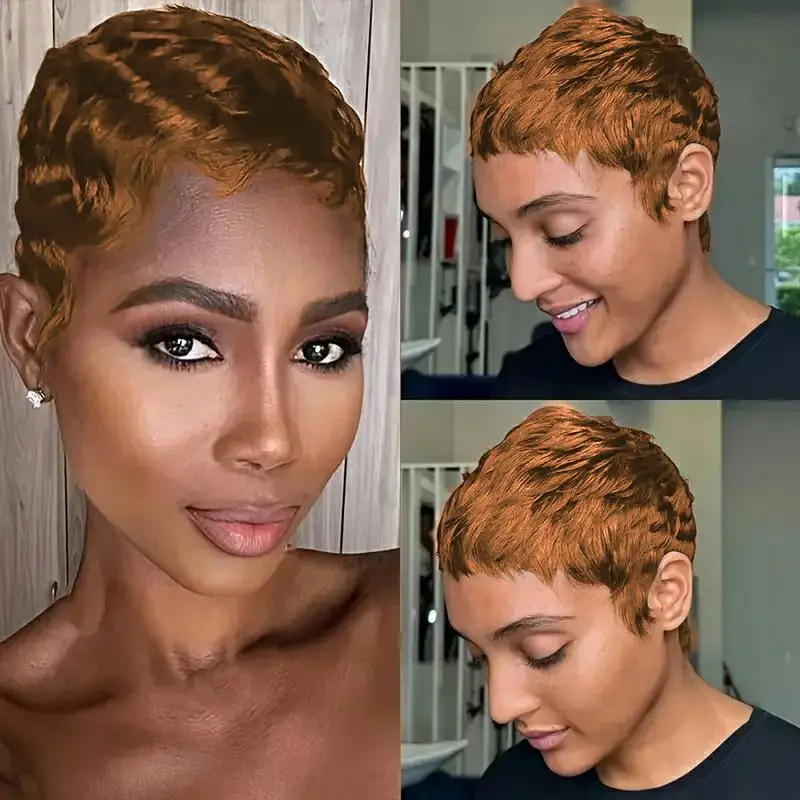 باروكات شعر بشري بقص عابث للنساء، باروكات قصيرة مستقيمة بطبقات 30 لونًا مع شعر مستعار مصنوع آليًا