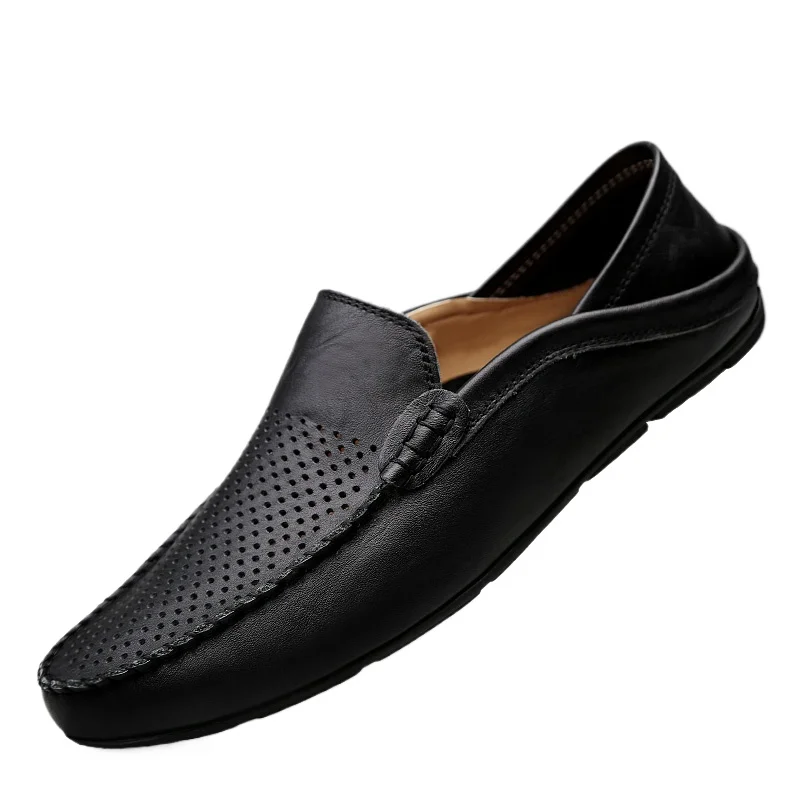 

Luxury Brand Genuine Leather Loafers Italian Summer Hollow Shoes Casual Sneakers for Men Breathable Boat Shoes Slip on Moccasins