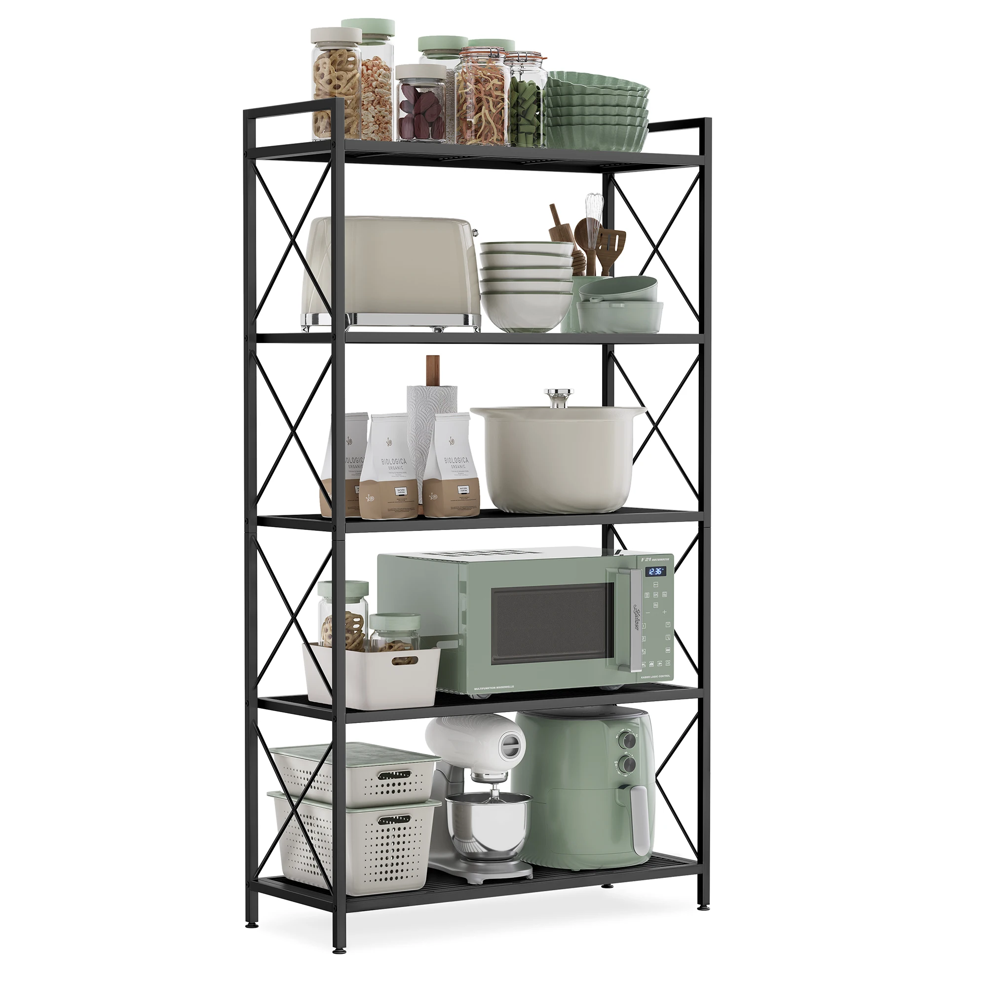 

SONGMICS 5-Tier Metal Storage Rack, Shelving Unit with X Side Frames, Dense Mesh, 12.6 x 31.5 x 57.3 Inches, for Entryway