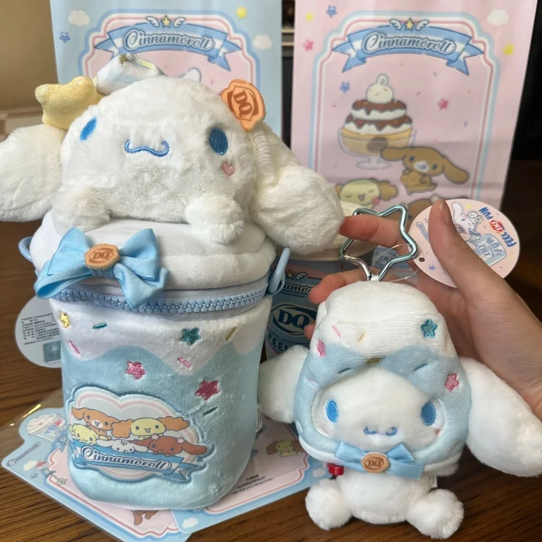 Bolso cruzado de peluche Cinnamoroll de Sanrio Dq Co, lindo colgante de peluche con forma de taza de té con leche, juguete suave para niñas, uso diario