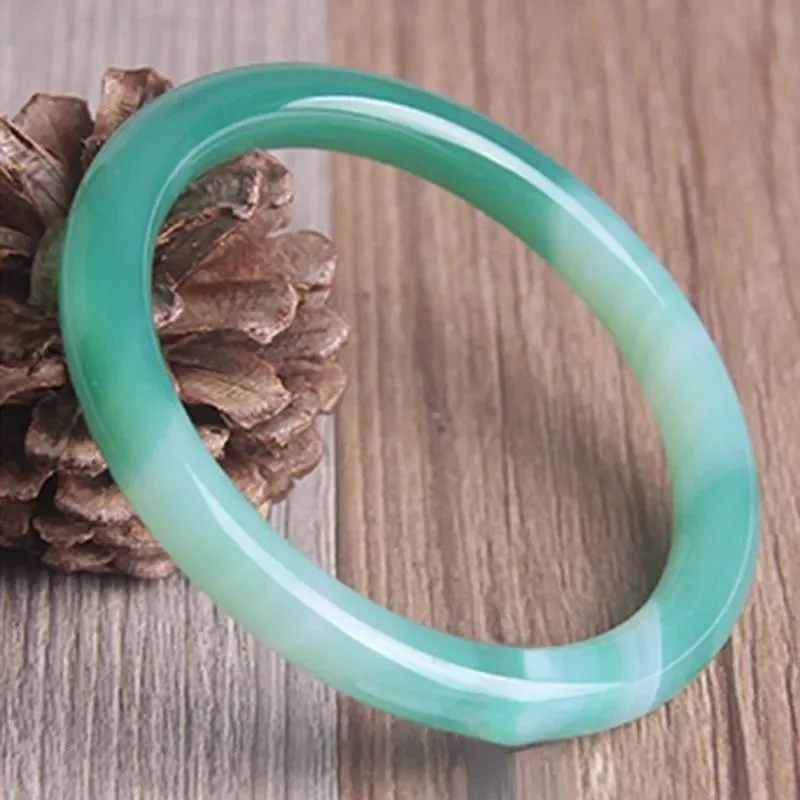 

Natural Green Agate Bracelet, Thin Round Chalcedony Women's Bracelet