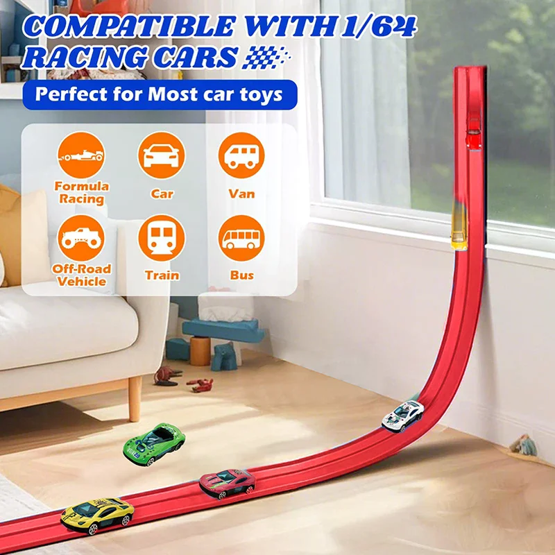13 Ft And 16 Ft Flexible Race Track For Kids, Race Car Ramp Track With Suction Cups And 4 Small Racecars