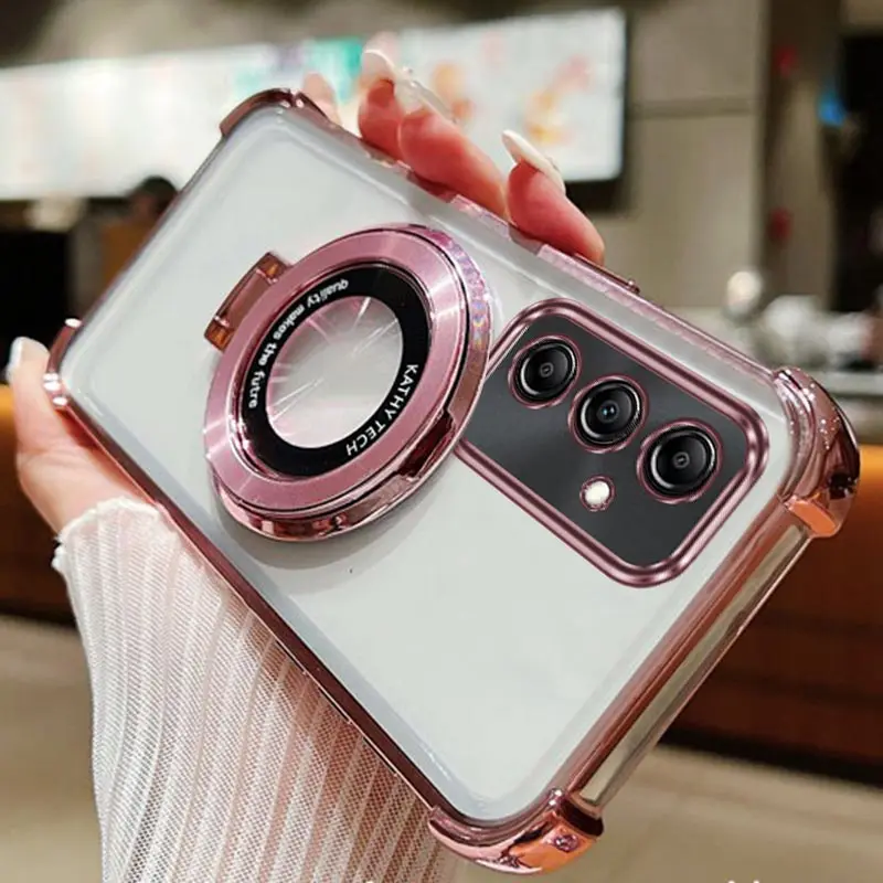 Hollow Portable Round Transparent Luxury Ring Phone Holder Case On For Samsung Galaxy A26 5G Girl Woman Used Anti-knock Cover